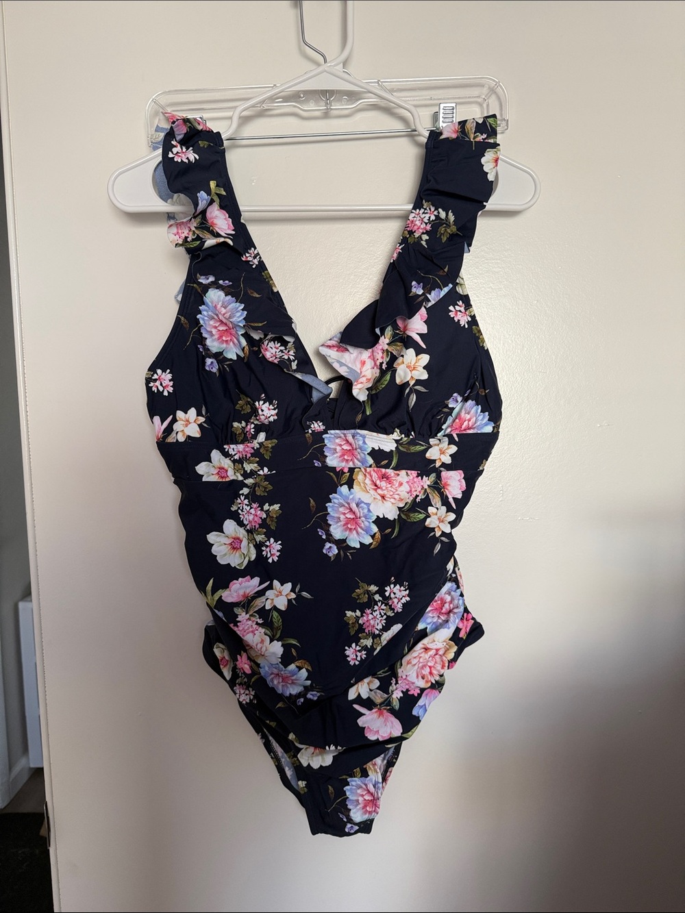 Navy Floral Ruffled One-Piece Swimsuit